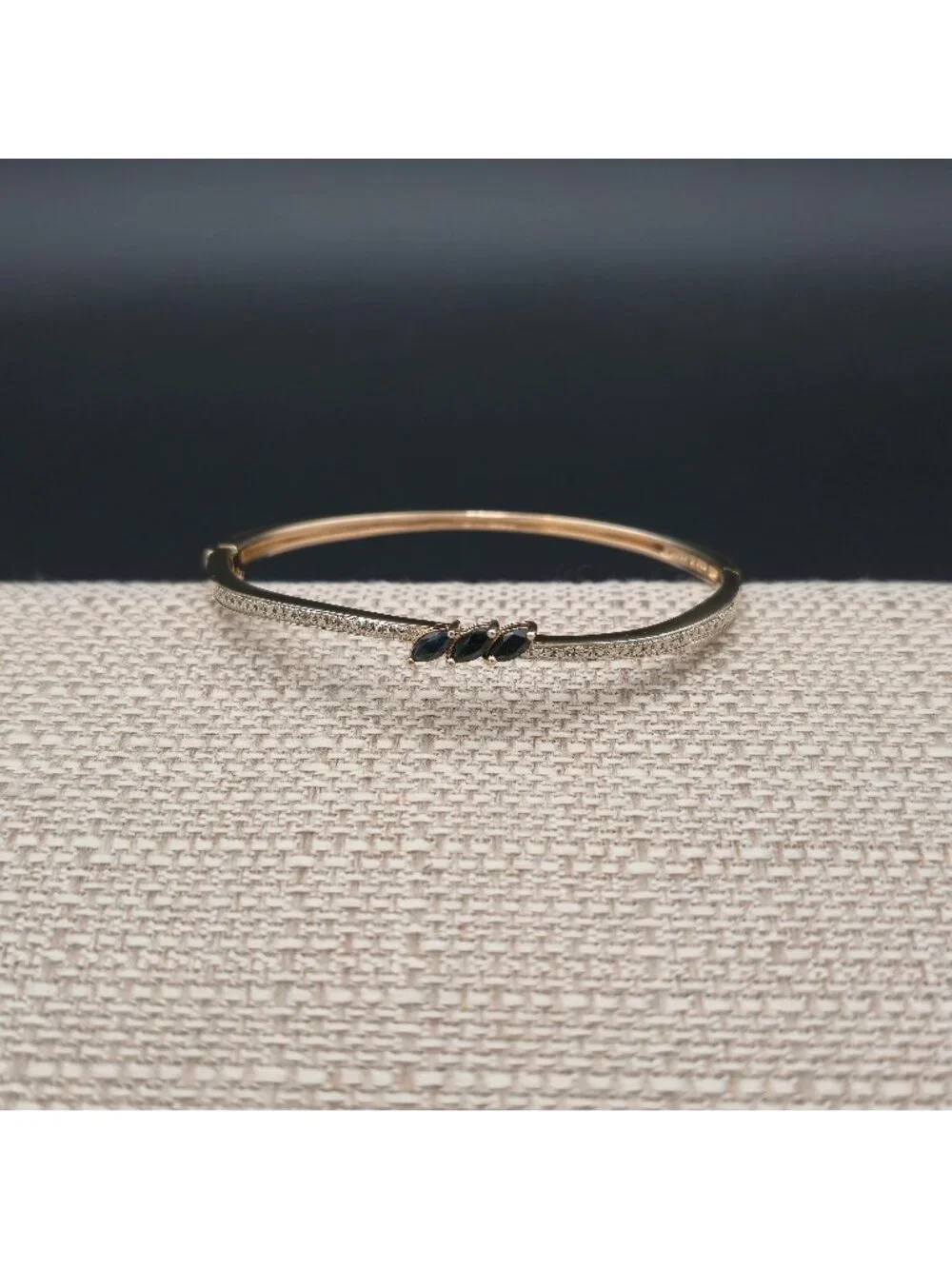 6.5 Inch Gold Over Sterling Silver Black Sapphire Hinged Bangle Bracelet B1457